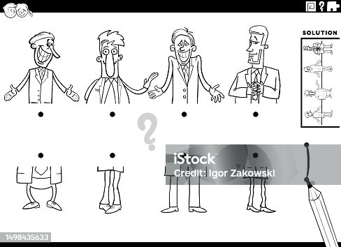 istock match halves task with cartoon men characters coloring page 1498435633
