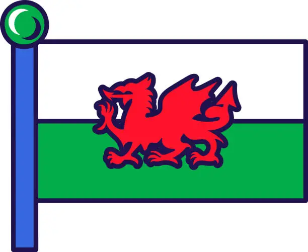 Vector illustration of Wales country national flag on flagpole vector