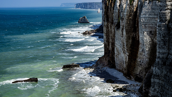 Jurassic cliffs of Etretat on a sunny day and low tide