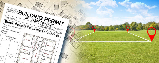 istock Land plot management - real estate concept with a vacant land available for building construction in a residential area for sale and imaginary cadastral map 1498437955