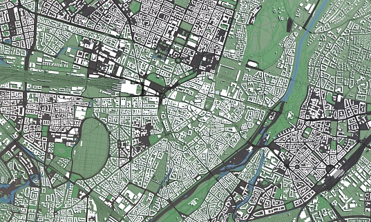 3D illustration of Munich mass buildings