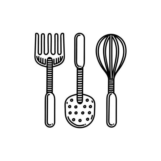Vector illustration of Cooking Utensils Line icon, Sketch Design, Pixel perfect, Editable stroke. Logo, Sign, Symbol. Kitchen.