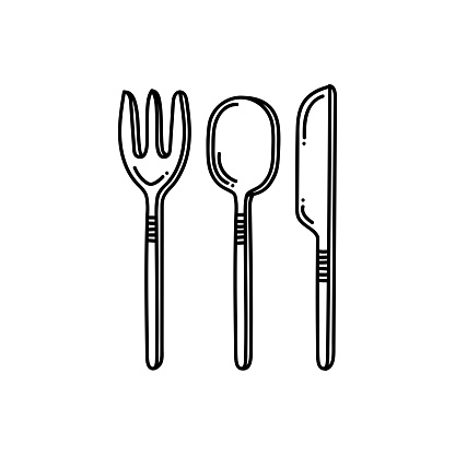 Cutlery Line icon, Sketch Design, Pixel perfect, Editable stroke. Logo, Sign, Symbol. Kitchen.
