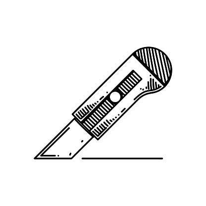 Razor Blade Knife Line icon, Sketch Design, Pixel perfect, Editable stroke. Logo, Sign, Symbol.