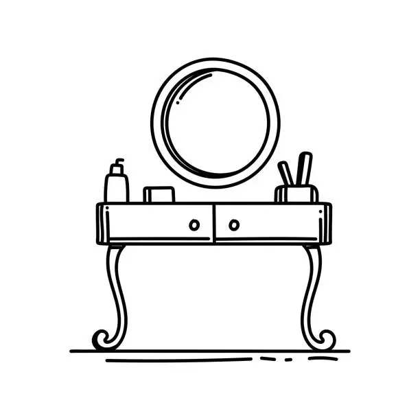 Vector illustration of Dressing Table Line icon, Sketch Design, Pixel perfect, Editable stroke. Logo, Sign, Symbol. Furniture.