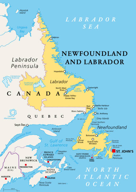 ニューファンドランド・ラブラドール州、カナダ最東端の州、政治地図 - saint johns river点のイラスト素材／クリップアート素材／マンガ素材／アイコン素材