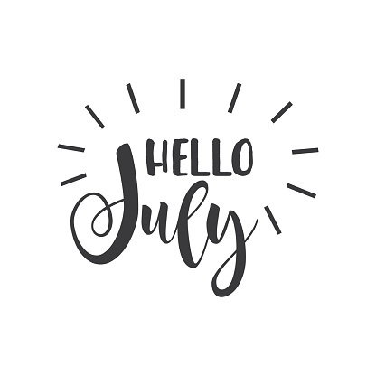 Hello July, greeting phrase - icon, vector, sticker.