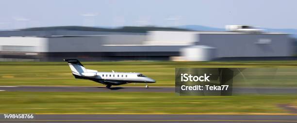 Fast Jet Take Off A Plain Private Jet Takes Off Speed Panorama Stock Photo - Download ...