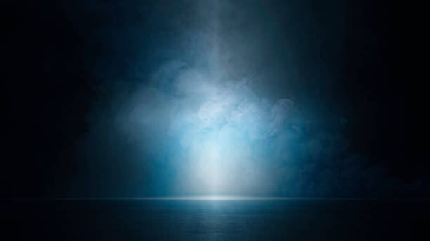 istock Studio room with smoke floating up, dark empty street, dark blue background, an open dark scene, neon light, and spotlights The asphalt floor. night view, laser light, future digital technology 1498459119