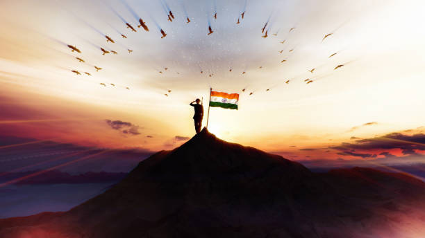 Soldier India on mountain peak
