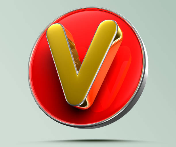 istock Letter V golden yellow in red circle 3D. 1498464752