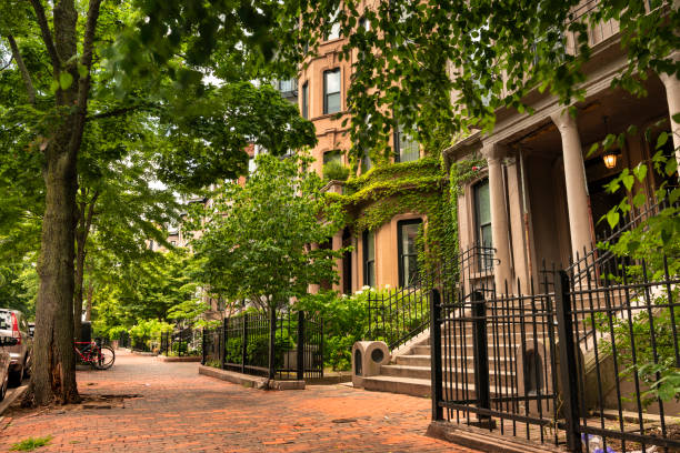 미국 매사추세츠주 보스턴의 back bay 지역 지구에 있는 빅토리아 양식의 주택 - boston back bay residential district architecture 뉴스 사진 이미지