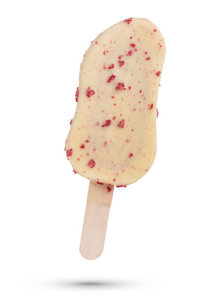 istock Ice cream on a stick, on a white isolated background. Ice cream covered with white chocolate with cranberries. Ice cream scoop isolate for inserting into a design or project. 1498468597