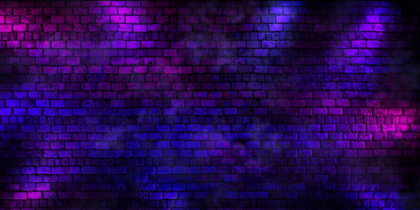 istock Grunge brick wall, background, purple neon light. 3d illustration 1498470240