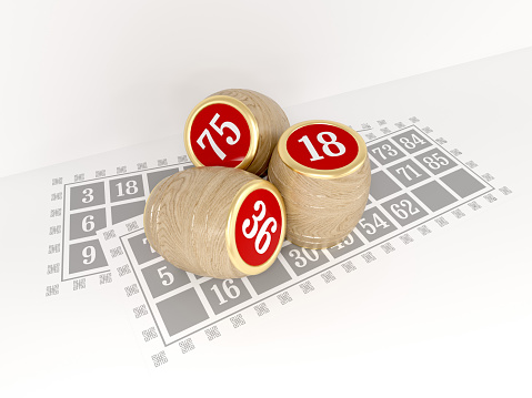 Lotto game wooden kegs. 3d render