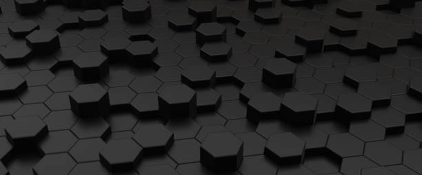 istock Black hexagons abstract geometric background, 3d illustration 1498470278