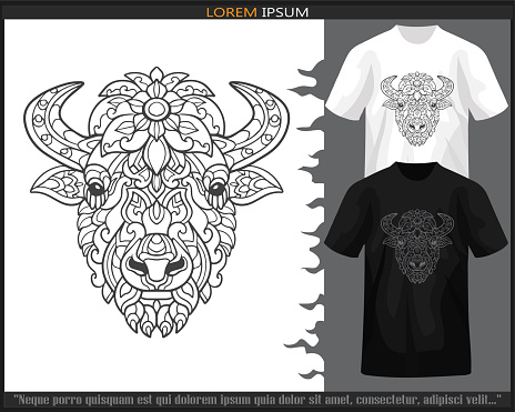 istock bison head mandala arts isolated on black and white t-shirt. 1498471840
