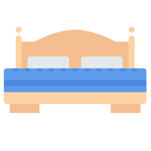 ilustrações de stock, clip art, desenhos animados e ícones de design vector image icons double-bed - hotel room bed silhouette lamp