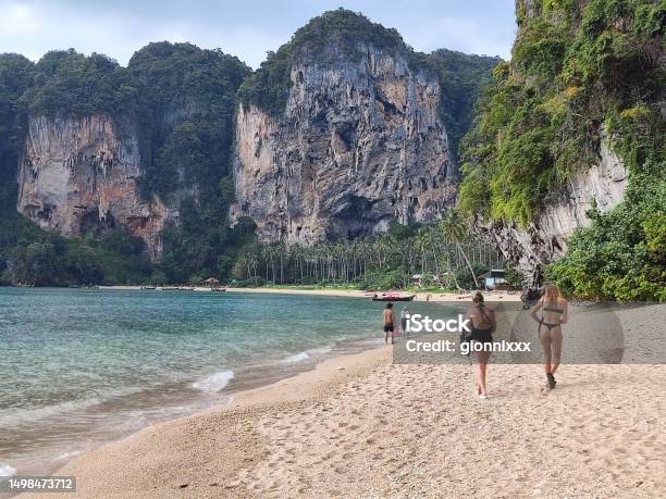 Tourists At Ton Sai Beach Railay Peninsula Krabi Province Stock Photo - Download Image Now