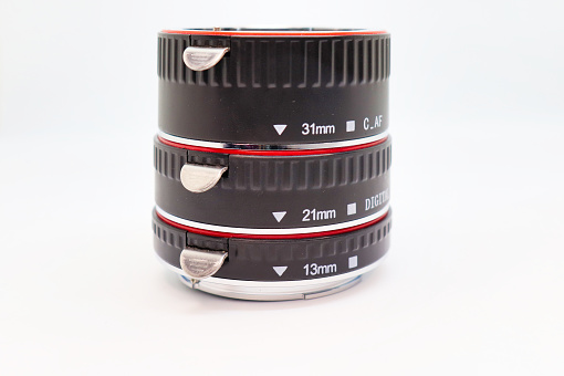 generic macro extension tubes on white background for photography