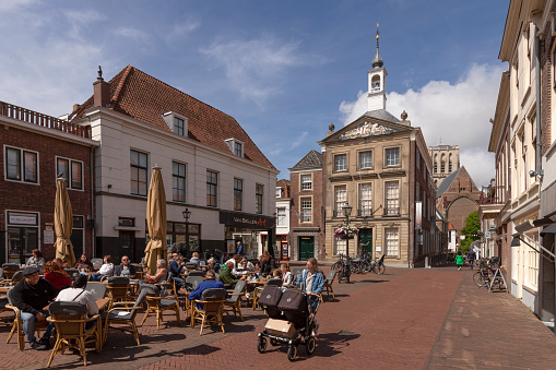 Brielle, Netherlands, May 20, 2022; Market square with a view of the former town hall of the city of Brielle.
