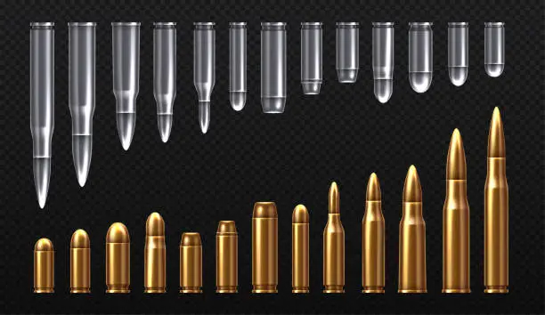 Vector illustration of Silver and gold bullets set