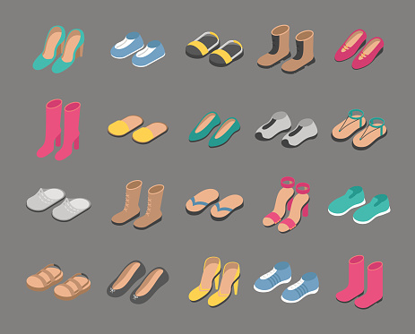 Shoes Isometric Set. Vector illustration.