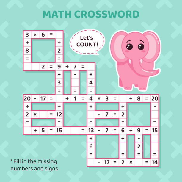 istock Math Crossword puzzle for children. Addition, subtraction, multiplication and division. Counting up to 20. 1498486477