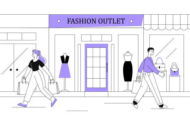Vector illustration of People near clothing store line concept