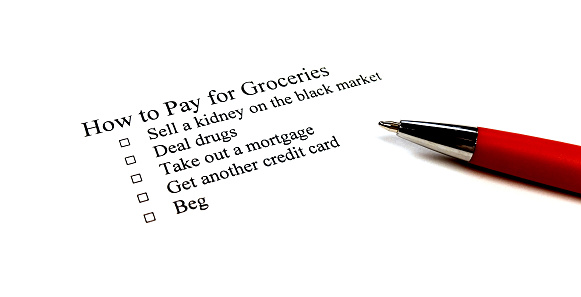 How to pay for groceries checklist on paper due to inflation making people desparate to make ends meet