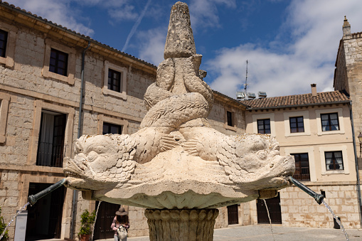 Burgos, Spain, May 7, 2023: gothic fountain at Las Huelgas monastery in Burgos, Spain