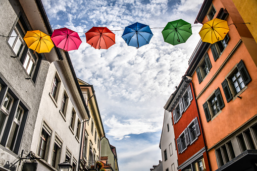 Konstanz, Germany - 14th of August, 2022. The Colorful Umbrellas