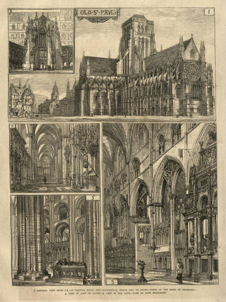 istock Reconstruction of Old St Paul's Cathedral, London which was destroyed during the Great Fire of London in 1666 1498496775