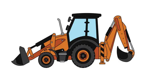 Vector illustration of Vector illustration color children construction backhoe excavator construction machine clipart