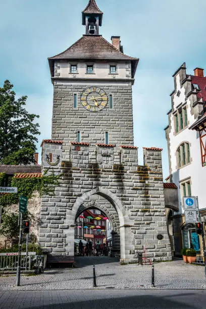 Majestic Schnetztor Gate With Clocktower And Arch In Konstanz, Germany