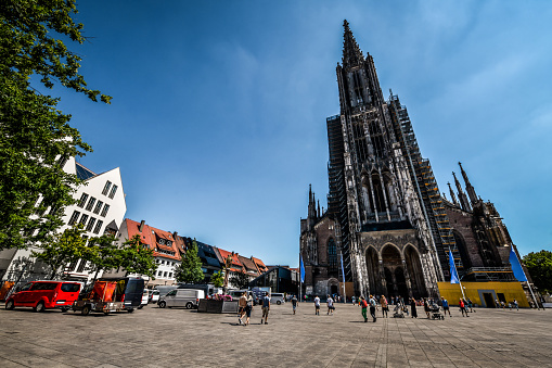 Ulm, Germany - 11th of August. Front View Of Ulm Munster Cathedral