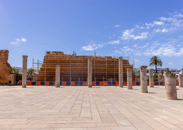 Remains of the unfinished Great Mosque in Rabat, the capital of Morocco stock photo