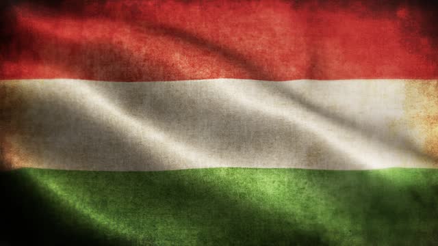 Closeup of grunge Hungary waving flag loopable stock video
