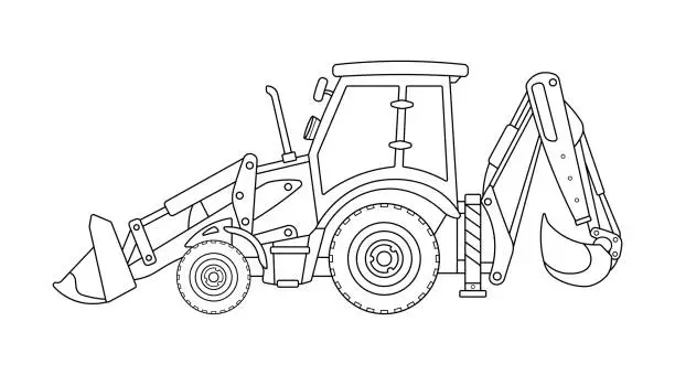 Vector illustration of Hand drawn Vector illustration color children construction backhoe excavator construction machine clipart