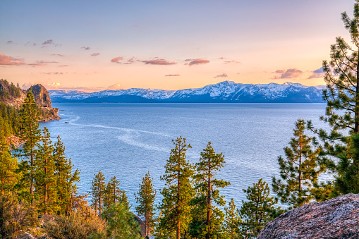 Sunset along the east coast of Lake Tahoe, Nevada