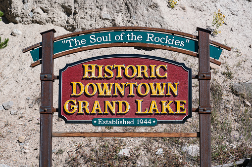 Grand Lake, Colorado - September 25, 2022: Welcome sign entering the town of Grand Lake, Colorado