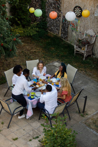 istock Group of friends enjoying their refreshing drinks during a garden party 1498511359
