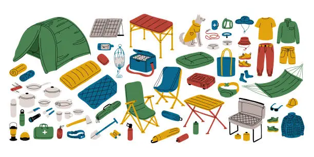 Vector illustration of Camping equipment set