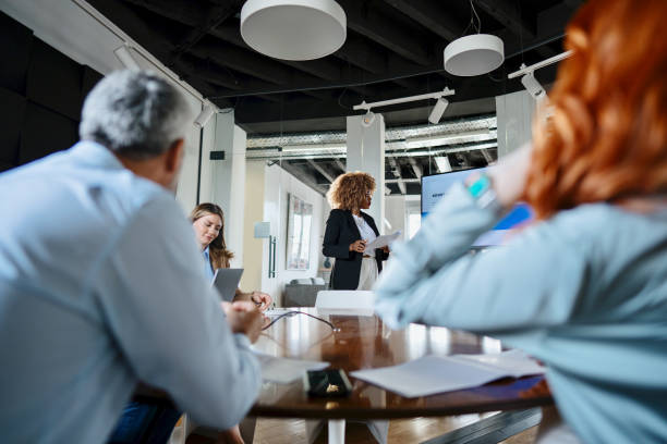 istock Inspirational businesswoman talking at a conference 1498519618