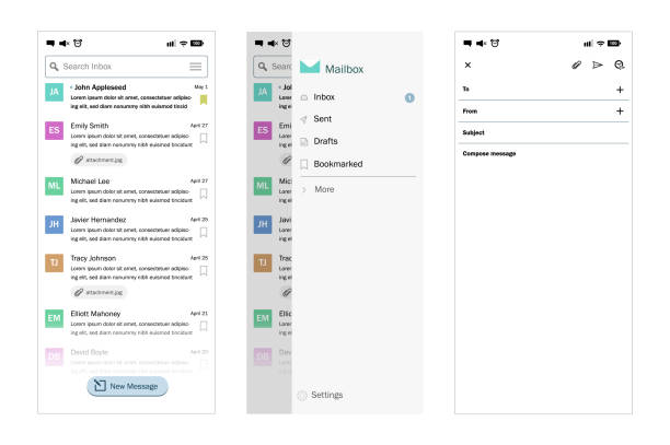 aplikacja e-mail - graficzny interfejs użytkownika stock illustrations