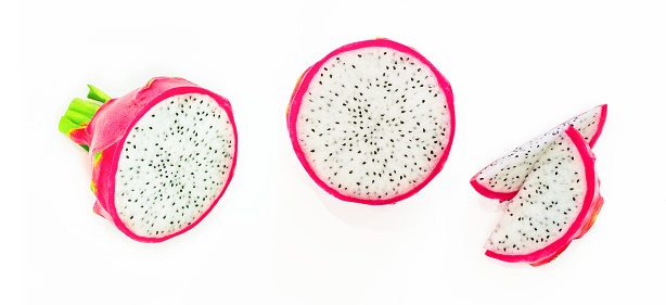 Set of dragon fruit, Pitaya or Pitahaya isolated on white background. Package design element