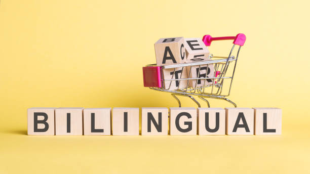 istock Bilingual from wooden letters on yellow background 1498540380