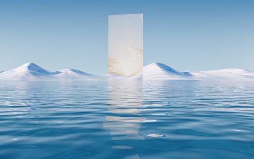 Lake and water surface background, 3d rendering. Digital drawing.