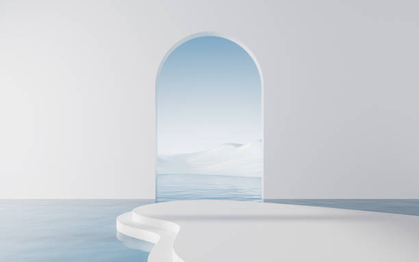 istock Empty stage with water surface background, 3d rendering.mockup, care, cosmetic, beauty 1498550839