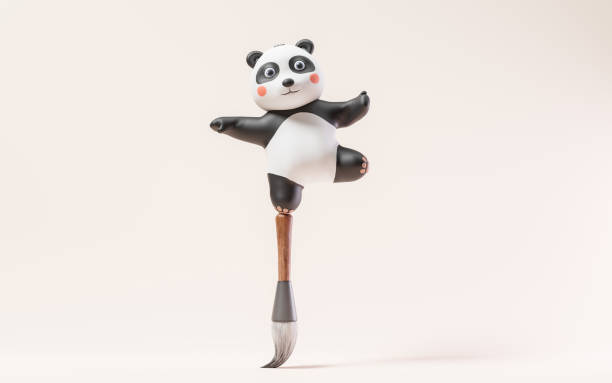 istock Cartoon panda and Chinese retro ink brush, 3d rendering. 1498550855